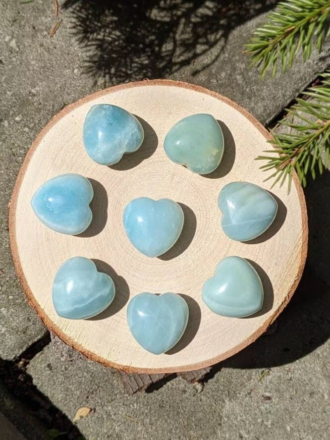 Natural Opalite Stone Gemstone Crystal Puffy Heart - Color: Blue