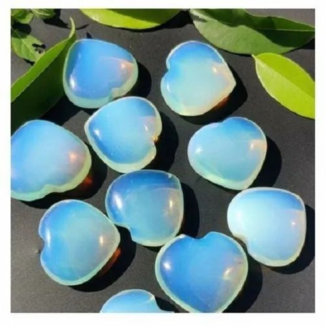 Natural Opalite Stone Gemstone Crystal Puffy Heart - Color: Blue