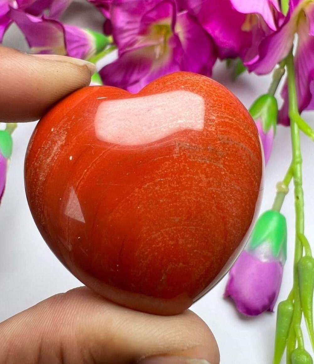 Natural Red Jasper Stone Gemstone Crystal Puffy Heart - Grade: Aaa
