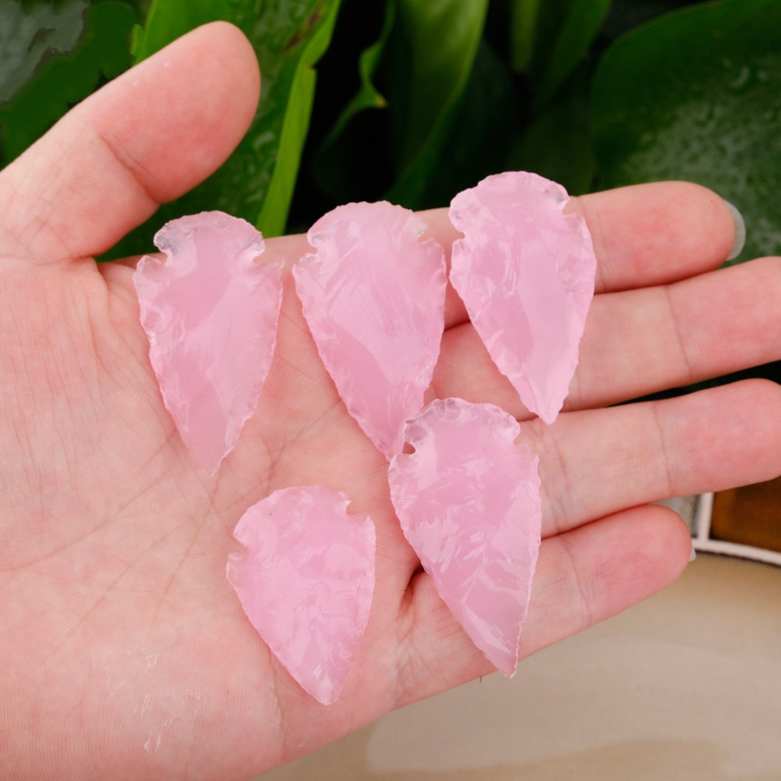 Natural Rose Quartz Gemstone Crystal Arrowheads - Grade: A+