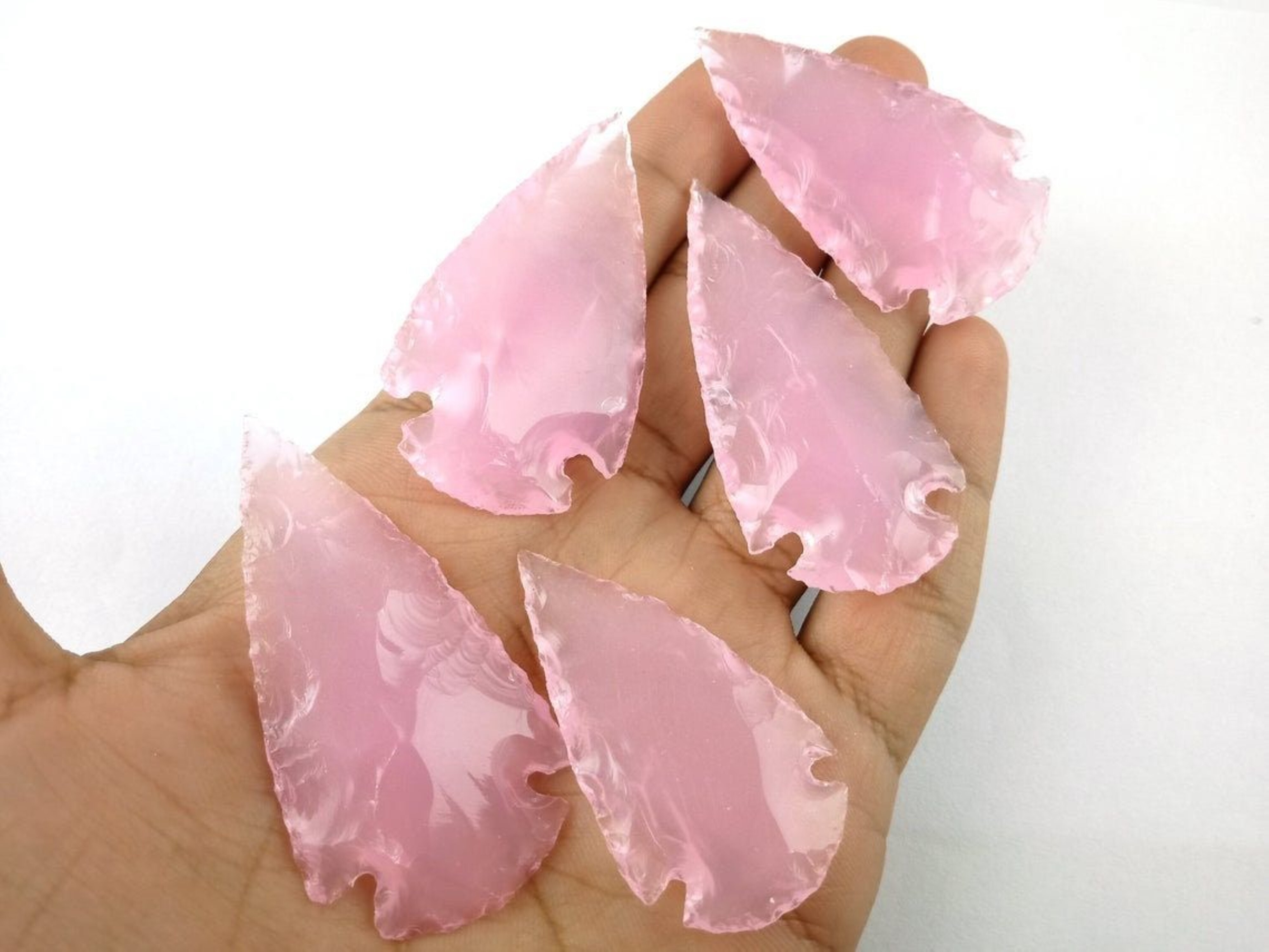 Natural Rose Quartz Gemstone Crystal Arrowheads - Grade: A+