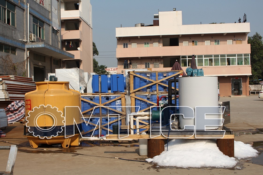 Blue 5000kg Flake Ice Machine Water Cooled Type