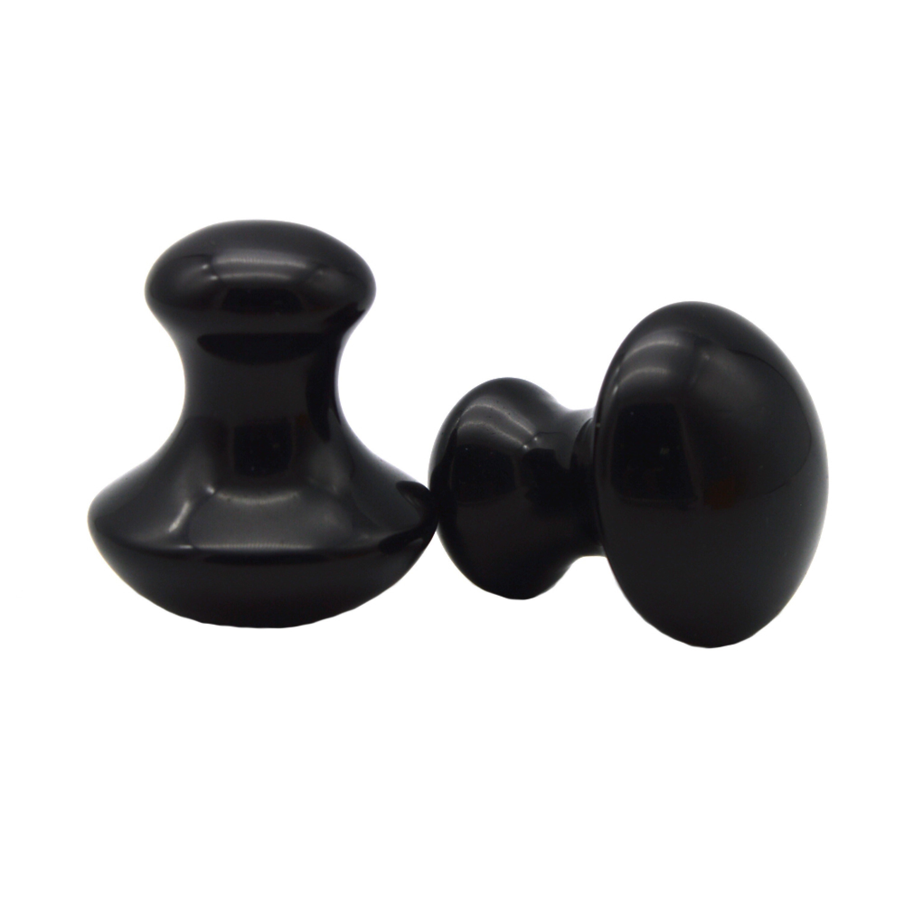 Natural Black Obsidian Gemstone Mushroom Shape Face Massager Gua Sha - Natural Material, 2 Inches Size, Black Color, 100 Grams Weight | Round Brilliant Cut Shape, Suitable For All Skin Types