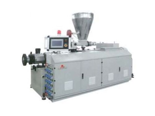 Conical Twin Screw Extruder - Stainless Steel, 150 Kg/hr Capacity, White Color, 55 mm Screw Diameter | Automatic Operation, PLC Control, High Torque Capacity, Energy Efficient, Enhanced Gearbox Lifespan