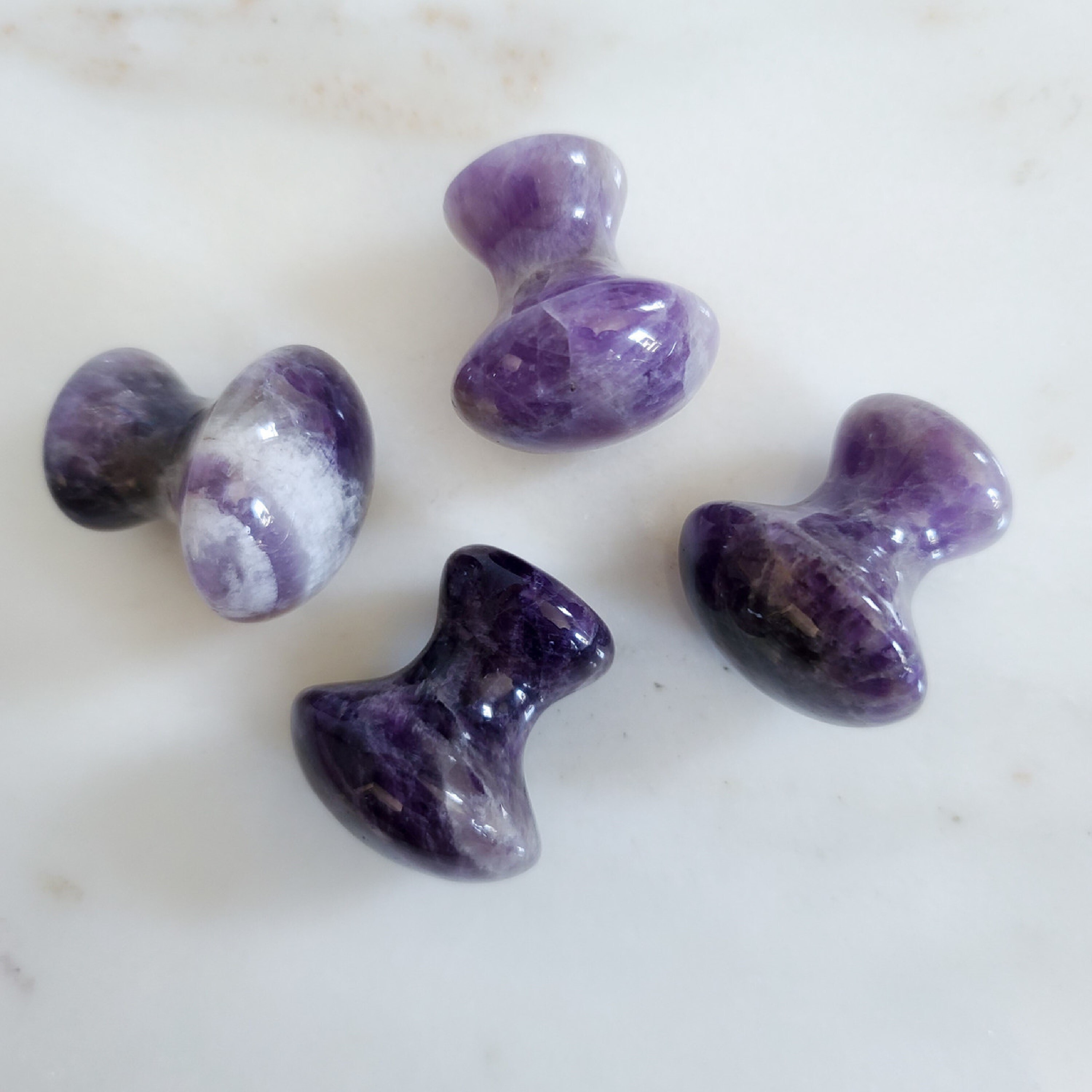 Natural Amethyst Gemstone Mushroom Shape Face Massager Gua Sha - A+ Grade, 2 Inches, Purple Color, 100 Grams | Mineral Gemstone, Improves Circulation & Reduces Puffiness