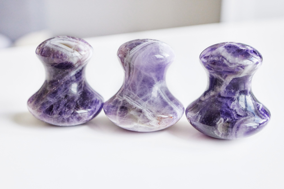 Natural Amethyst Gemstone Mushroom Shape Face Massager Gua Sha - A+ Grade, 2 Inches, Purple Color, 100 Grams | Mineral Gemstone, Improves Circulation & Reduces Puffiness