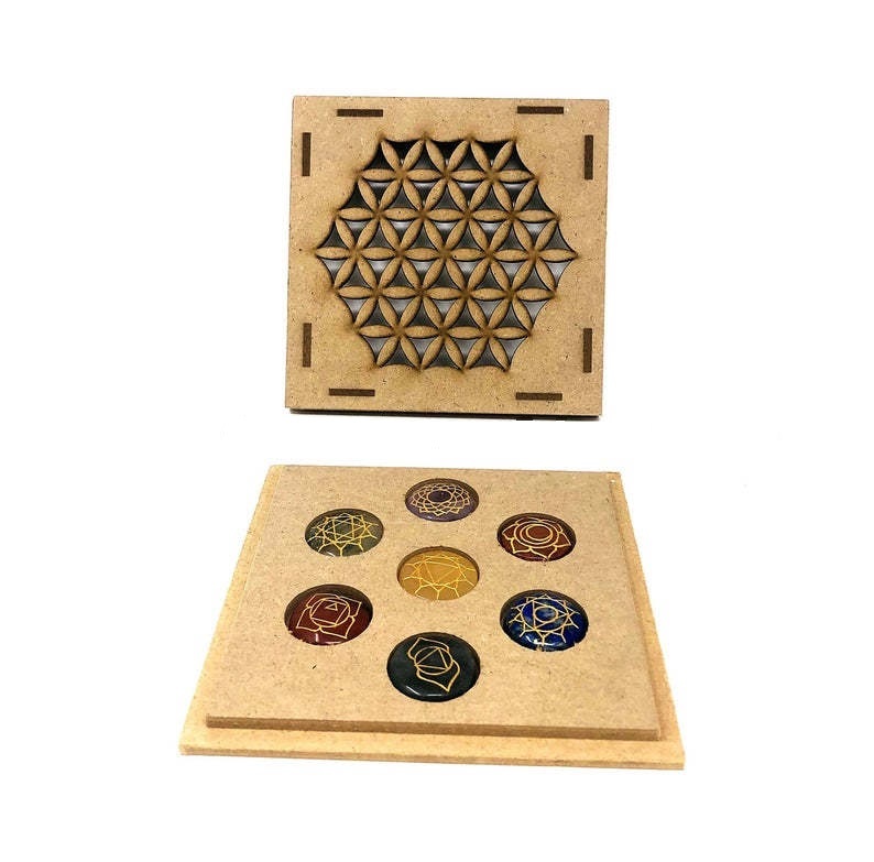 Natural 7 Chakras Stone Oval Round Heart Shape Reiki Healing Set With Tree Of Life Box - Natural Stone, 27-32 Mm, Various Colors, Handmade , Fairy Theme