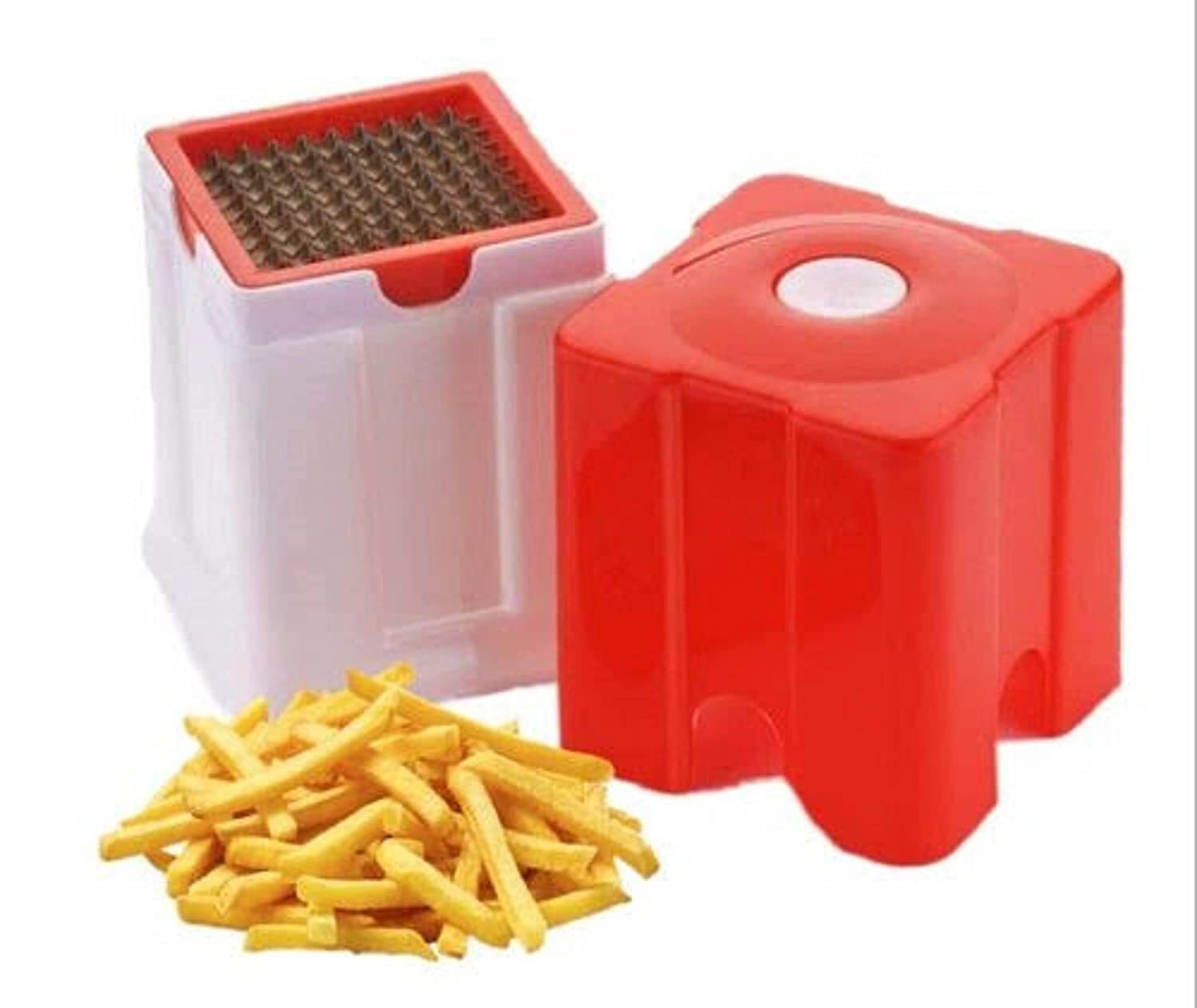 Potato Cutter - Abs Plastic, Red | Instant French Fries & Chips Maker, High-grade Steel Blades