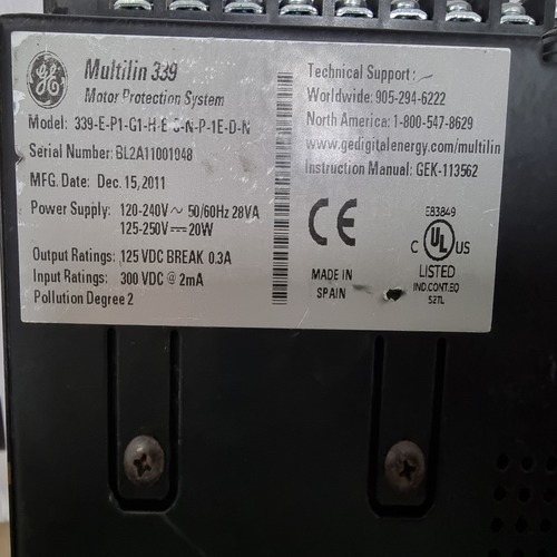 Ge Multilin 339-e-p1-g1-h-e-s-n-p-1e-d-n 339 Motor Protection System Relay