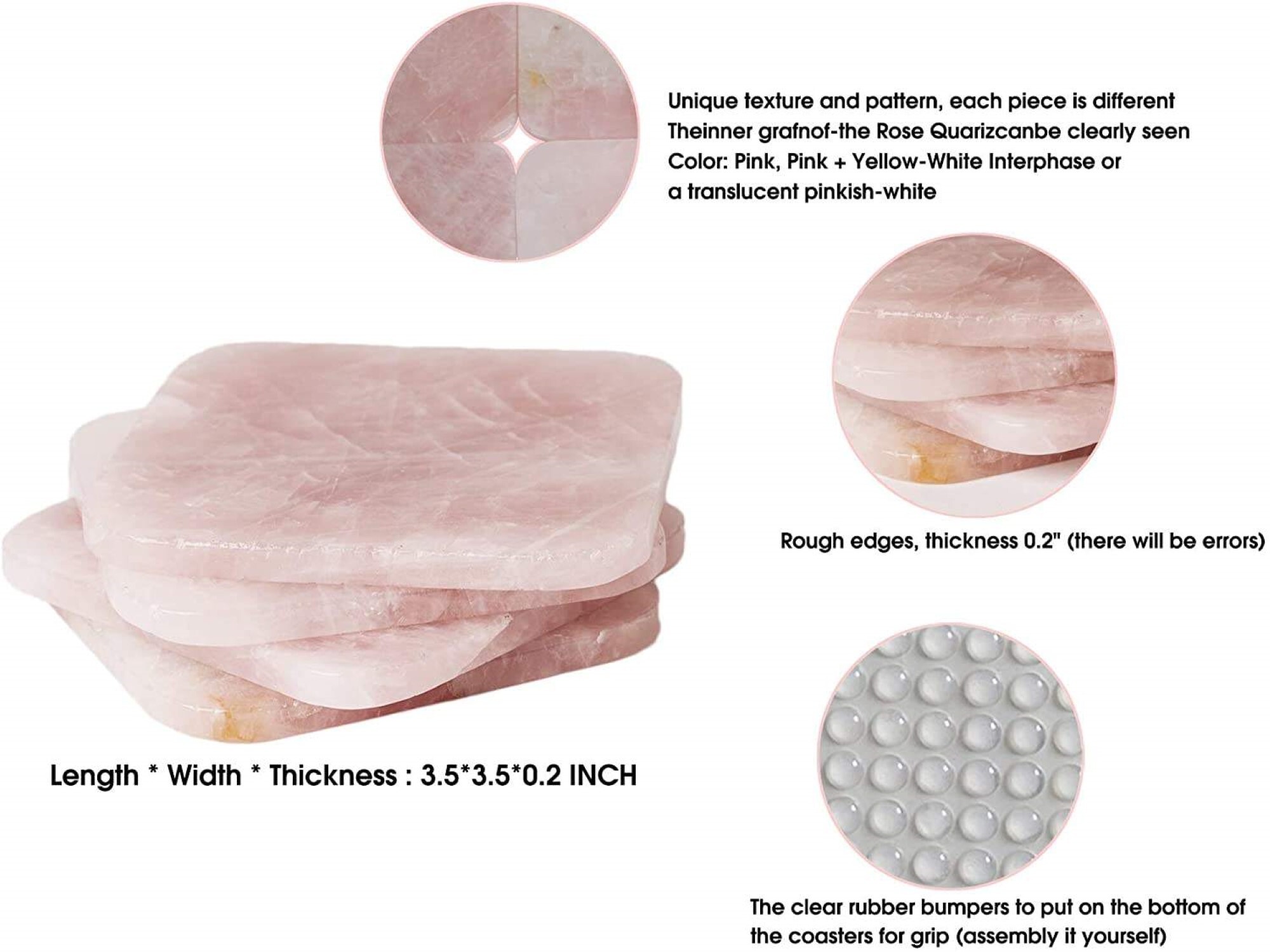 Natural High Quality Rose Quartz Golden Plated Rounded Rectangle Shape Gemstone Coasters - Grade: A+