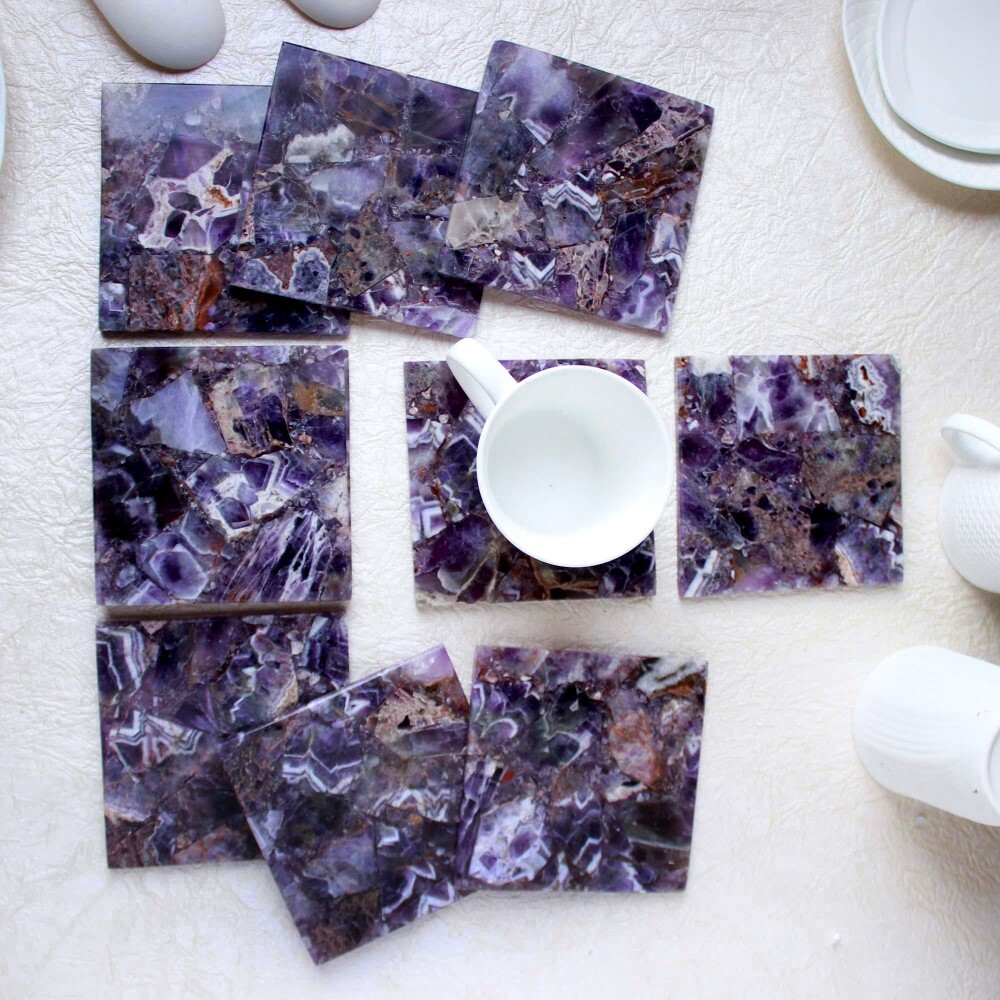 Natural Purple Amethyst Stone Square Shape Gemstone Coaster - A+ Grade Amethyst, 3-4 Inches, Deep Purple Color | Weight: 120 Gm, Shapes: Round Brilliant Cut, Heart Cut