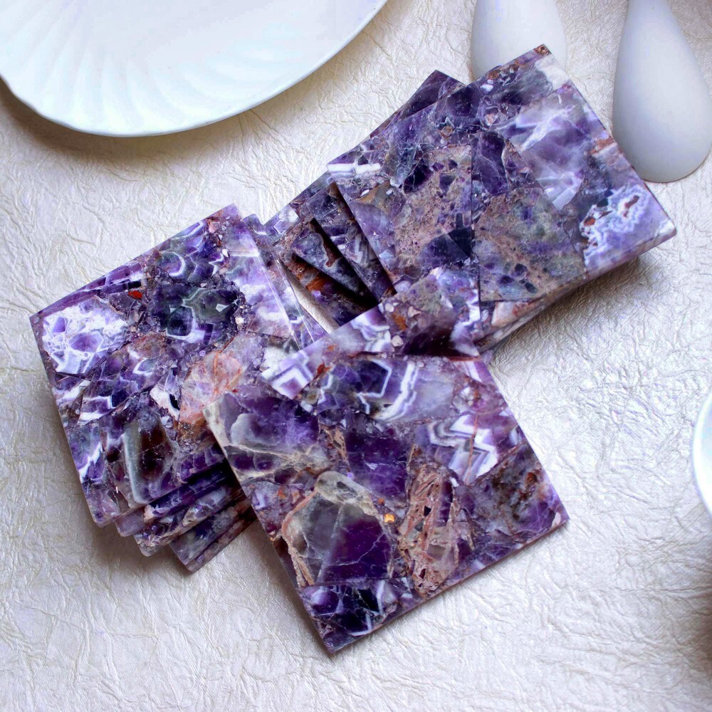 Natural Purple Amethyst Stone Square Shape Gemstone Coaster - A+ Grade Amethyst, 3-4 Inches, Deep Purple Color | Weight: 120 Gm, Shapes: Round Brilliant Cut, Heart Cut