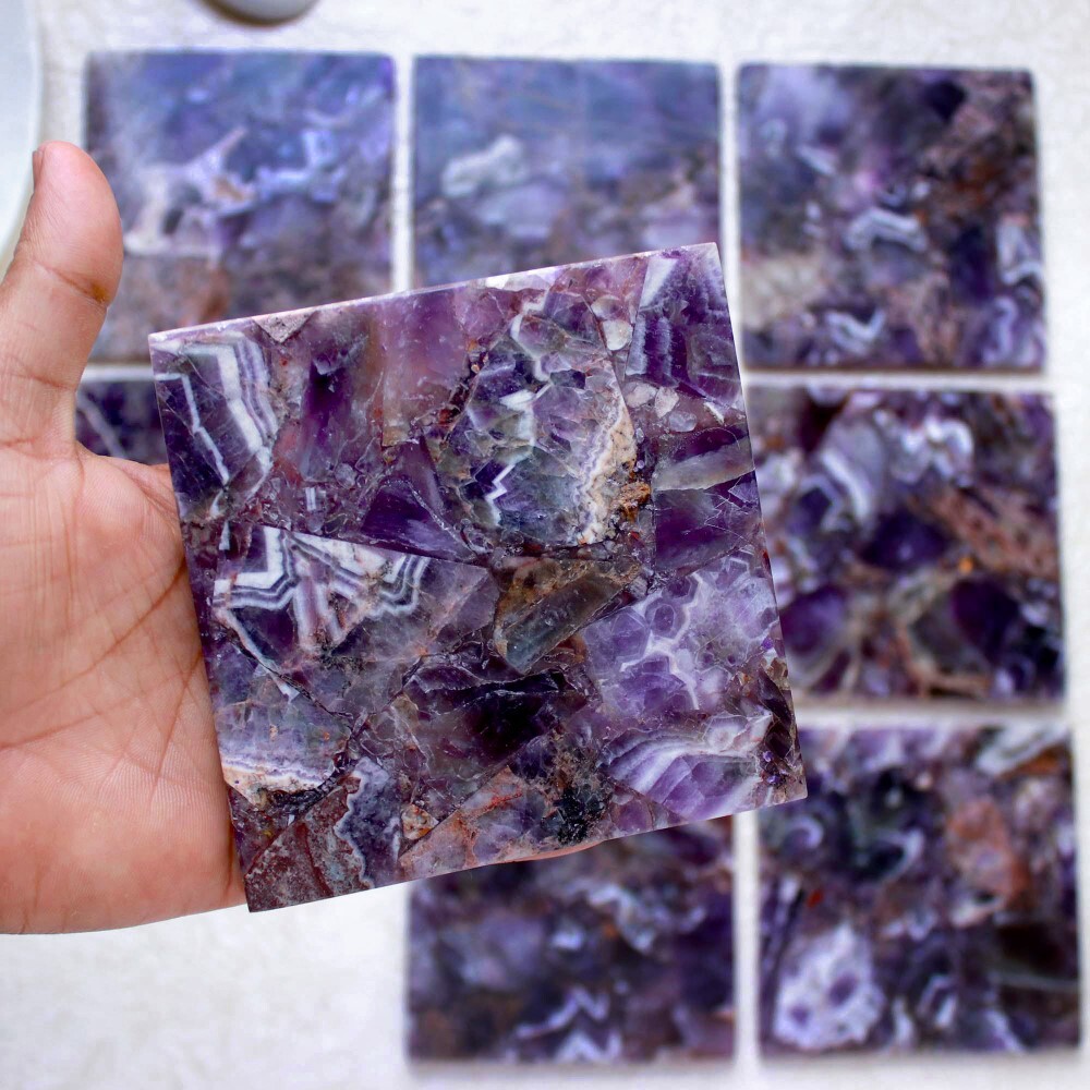 Natural Purple Amethyst Stone Square Shape Gemstone Coaster - A+ Grade Amethyst, 3-4 Inches, Deep Purple Color | Weight: 120 Gm, Shapes: Round Brilliant Cut, Heart Cut