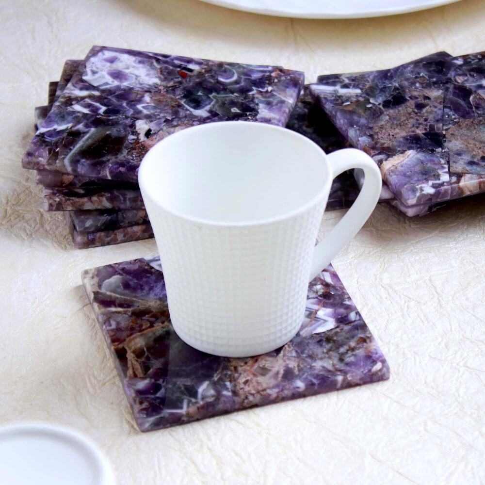 Natural Purple Amethyst Stone Square Shape Gemstone Coaster - A+ Grade Amethyst, 3-4 Inches, Deep Purple Color | Weight: 120 Gm, Shapes: Round Brilliant Cut, Heart Cut