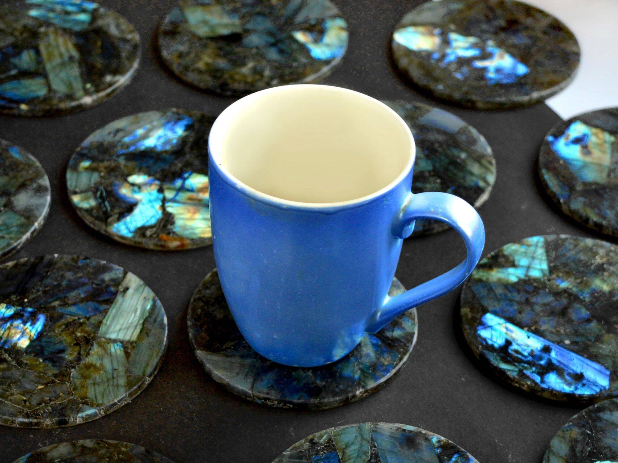 Natural Labradorite Stone Coaster - Agate Material, 3-4 Inch Size, Gray Color, A+ Grade Quality, 120 Gm Weight