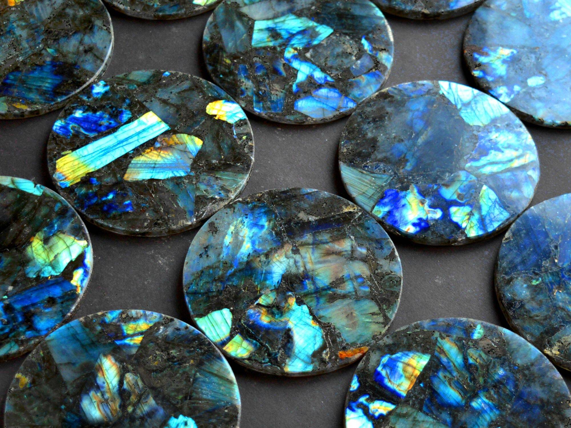 Natural Labradorite Stone Coaster - Agate Material, 3-4 Inch Size, Gray Color, A+ Grade Quality, 120 Gm Weight