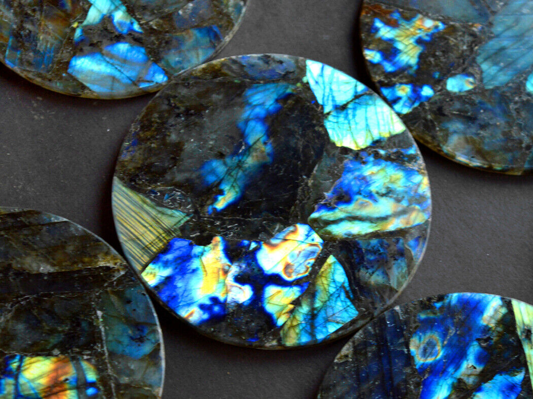 Natural Labradorite Stone Coaster - Agate Material, 3-4 Inch Size, Gray Color, A+ Grade Quality, 120 Gm Weight