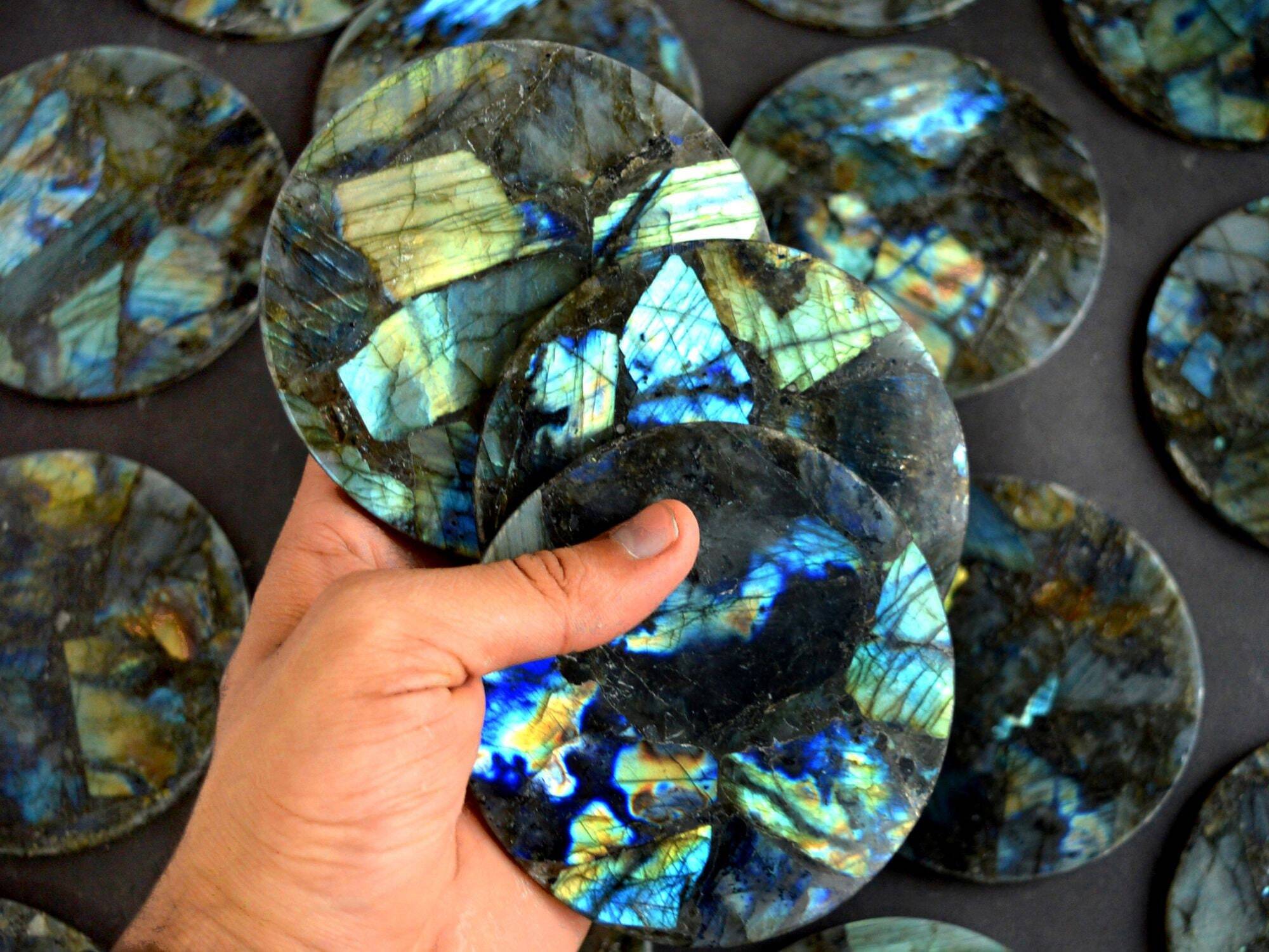 Natural Labradorite Stone Coaster - Agate Material, 3-4 Inch Size, Gray Color, A+ Grade Quality, 120 Gm Weight
