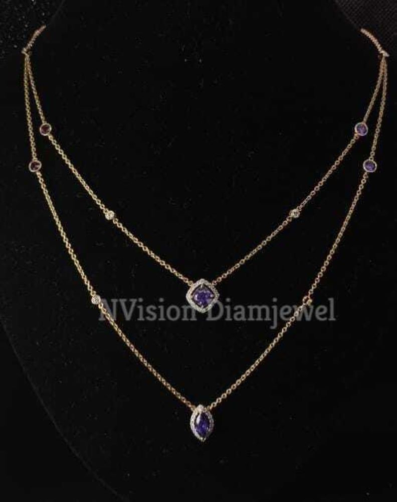 Natural Diamond Purple Gemstone Chain Pendant