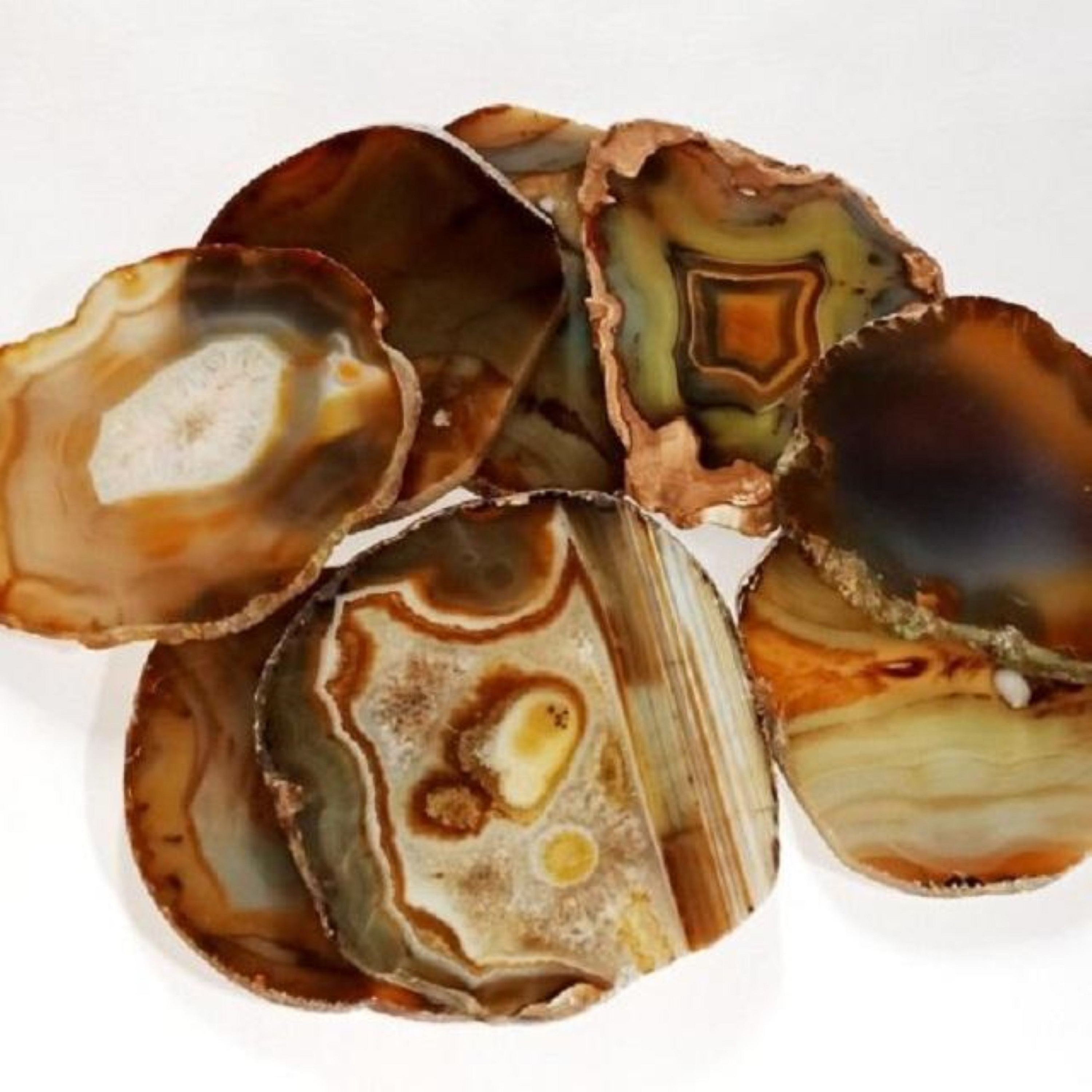 Natural Brown Agate Bulk Stone Gold Electroplated Round Shape Gemstone Coaster - Grade: A+