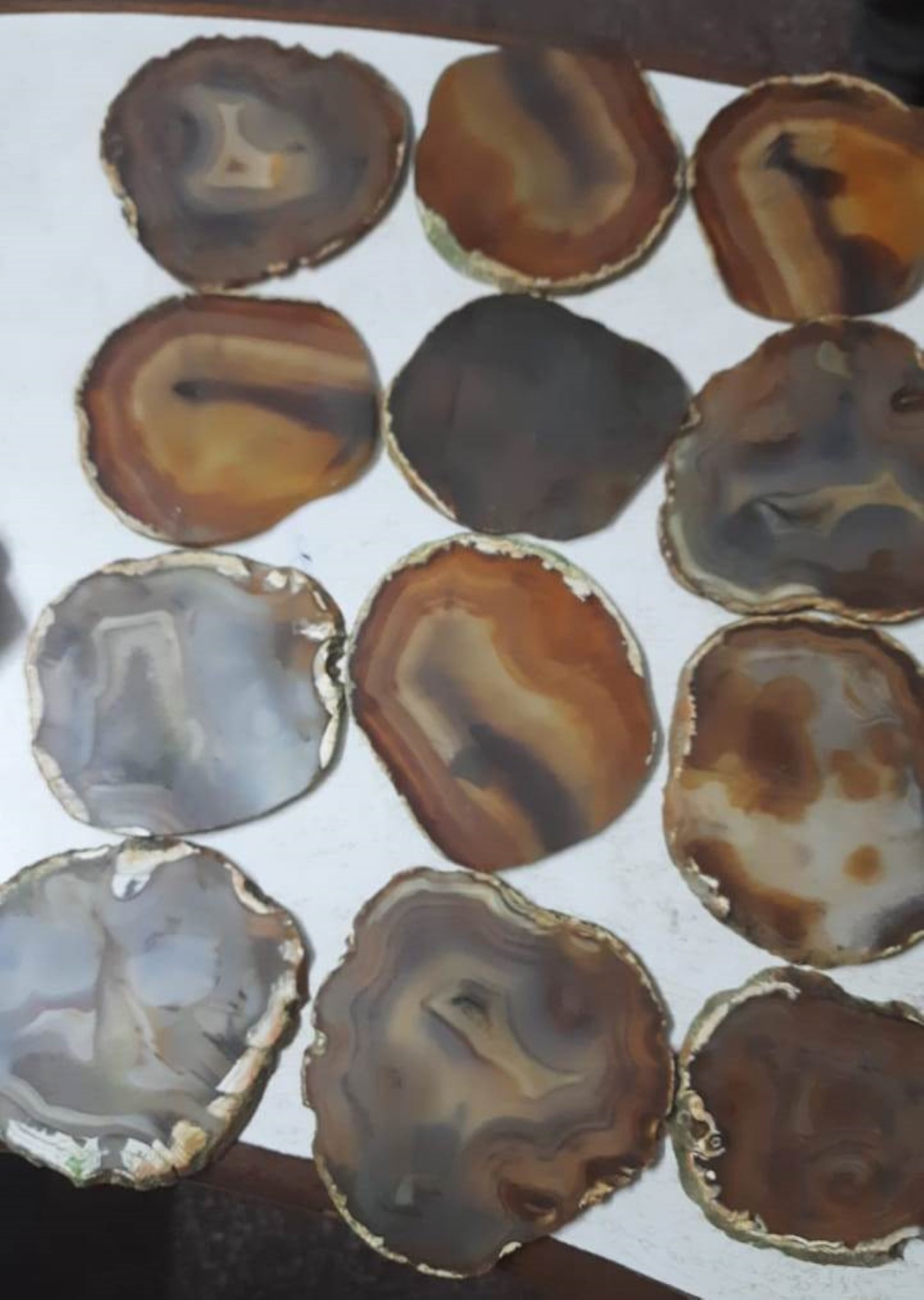 Natural Brown Agate Bulk Stone Gold Electroplated Round Shape Gemstone Coaster - Grade: A+