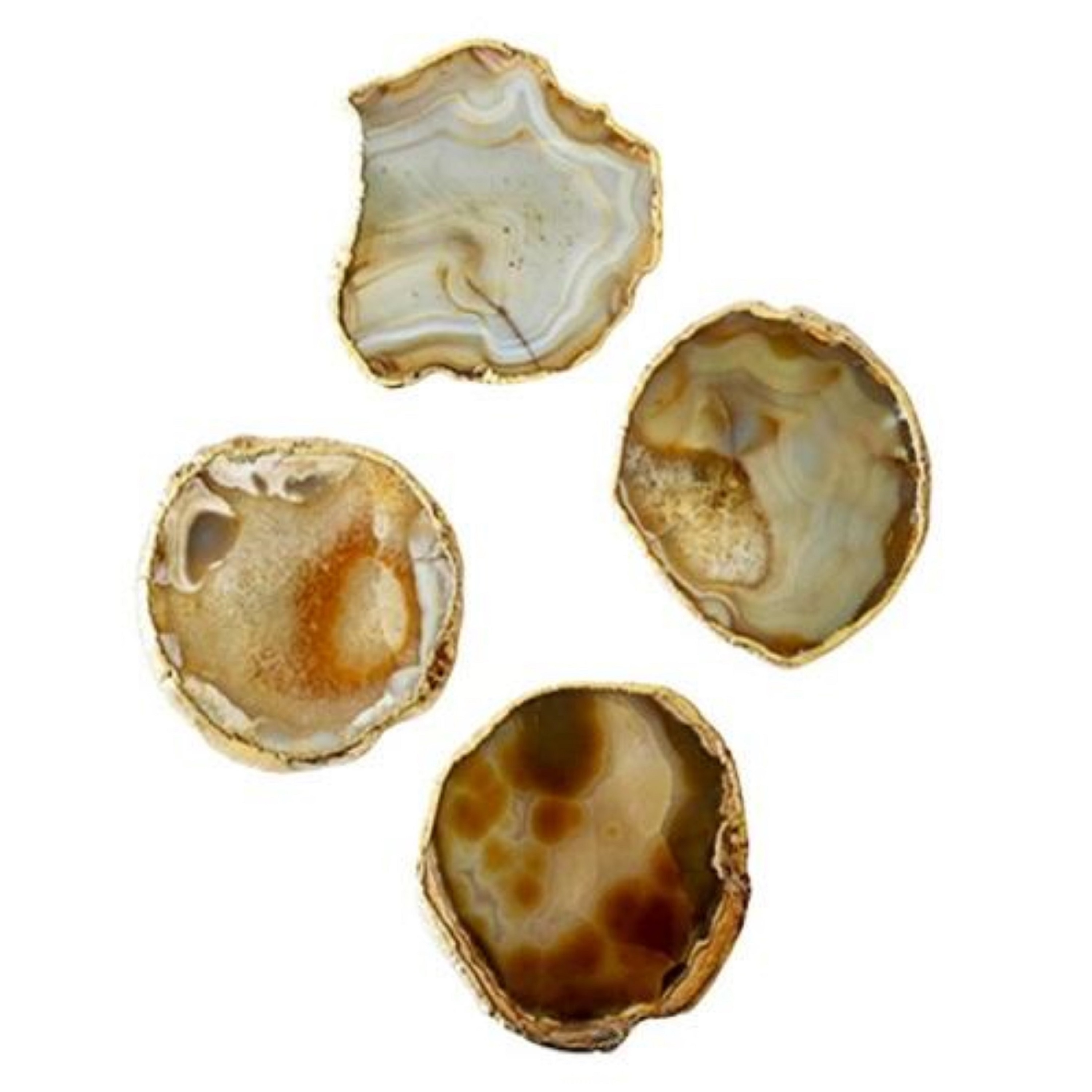 Natural Brown Agate Bulk Stone Gold Electroplated Round Shape Gemstone Coaster - Grade: A+