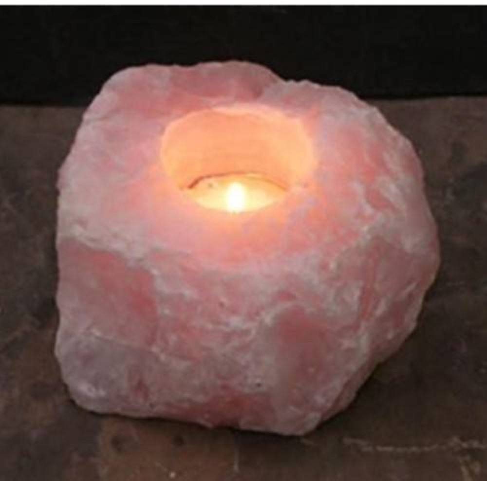 Natural Rose Quartz Gemstone Candle Holder Stand Irregular Shape - Grade: A+