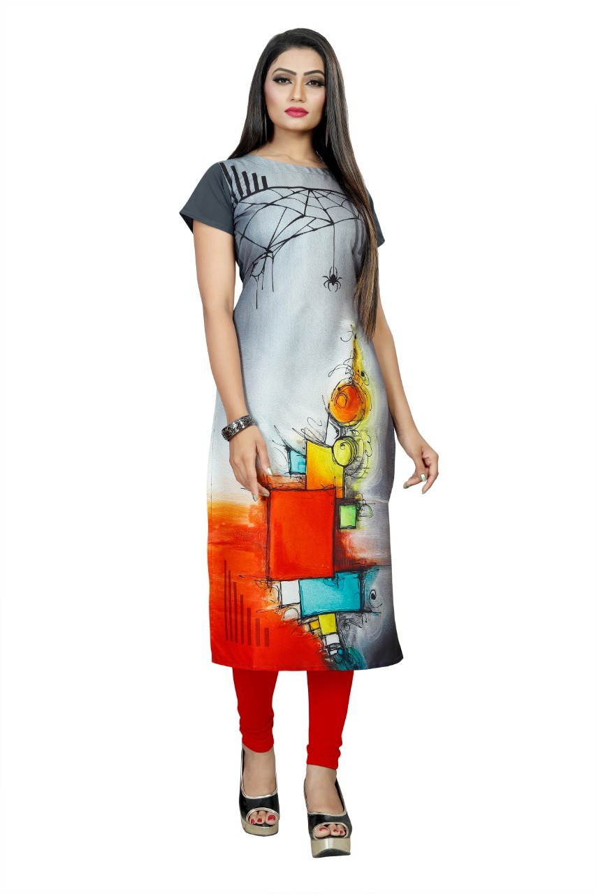 Crepe Kurti - Casual Dress, Full Sleeves, Size M To Xxl, Mix Colors, Printed Design, Breathable & Washable, 50+ Random Designs Available
