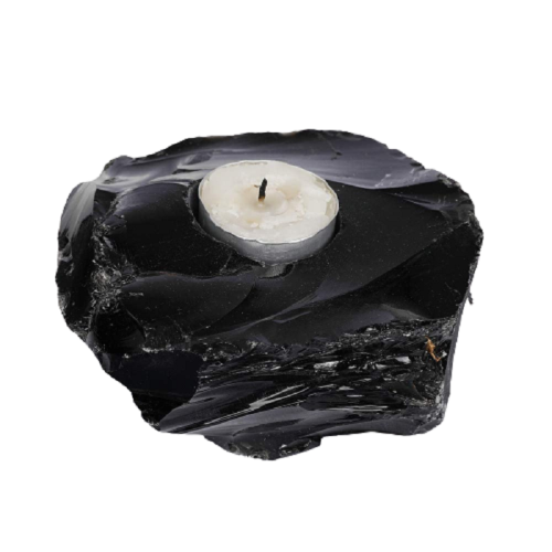 Natural Black Agate Gemstone Candle Holder - 6 Inch Size, A+ Grade Material, Irregular Shape, 300 Gm Weight
