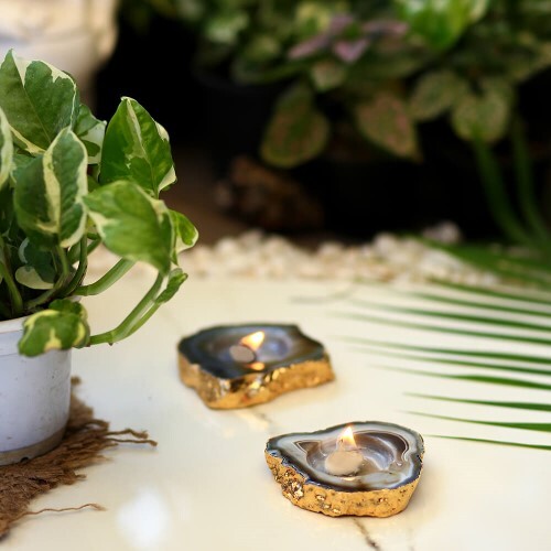 Natural Black Agate Gemstone Candle Holder - 6 Inch Size, A+ Grade Material, Irregular Shape, 300 Gm Weight