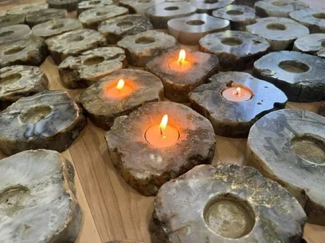 Natural Black Agate Gemstone Candle Holder - 6 Inch Size, A+ Grade Material, Irregular Shape, 300 Gm Weight
