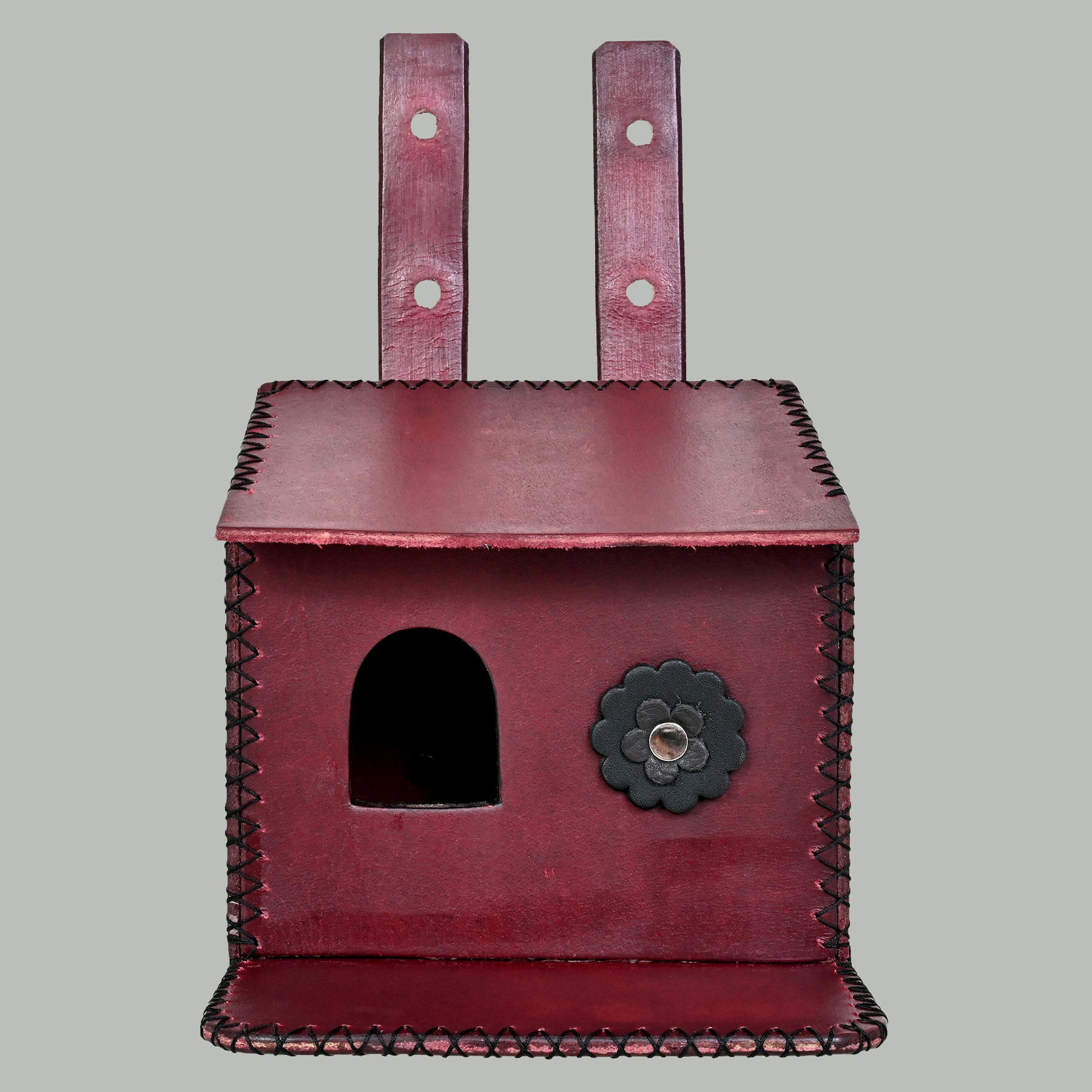 Fir Red Hand Made Flower Embedded Bird House For Love Bird