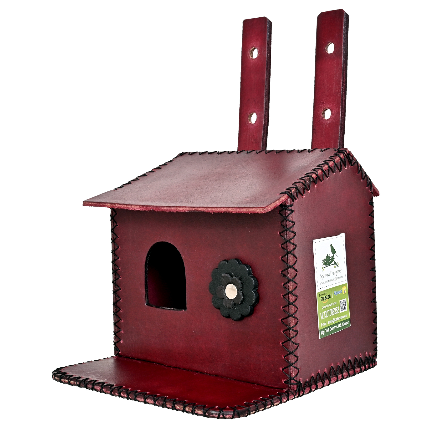 Fir Red Hand Made Flower Embedded Bird House For Love Bird