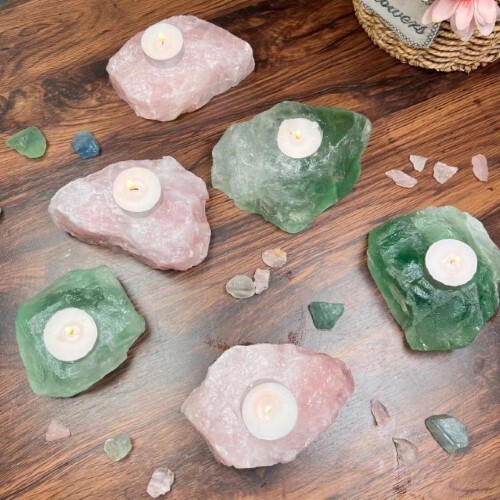 Natural Amazonite Gemstone Gold Plated Candle Holder Stand Irregular Shape - Grade: A+