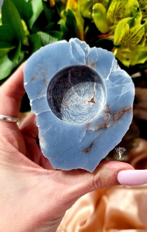 Natural Angelite Gemstone Candle Holder - 6 Inch Irregular Shape, Handmade Blue Natural Stone, 300 Gm Weight