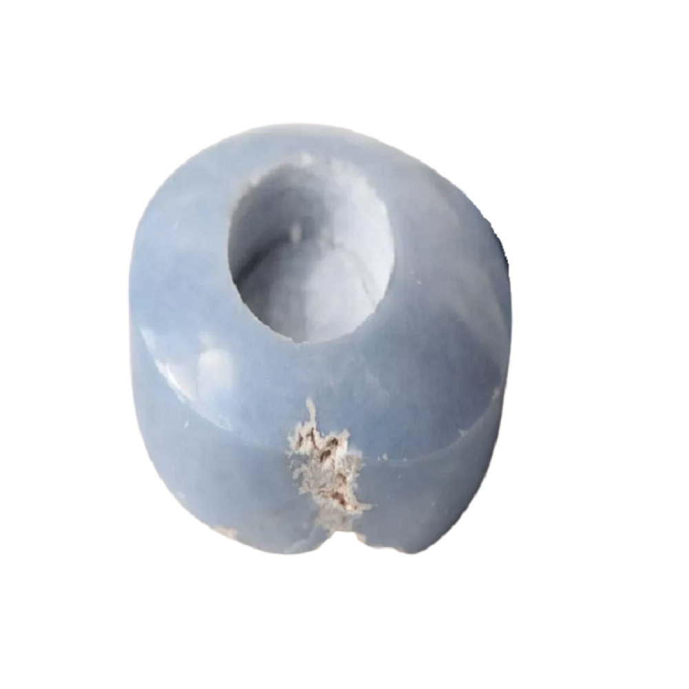 Natural Angelite Gemstone Candle Holder - 6 Inch Irregular Shape, Handmade Blue Natural Stone, 300 Gm Weight