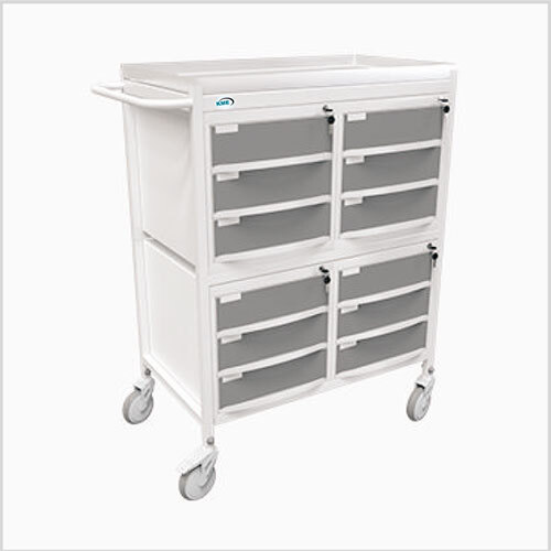 12 ड्रॉअर मेडिसिन ट्रॉली डिज़ाइन: रेल के साथ