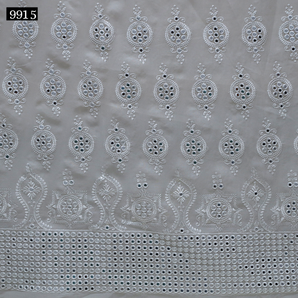 Premium Grade Daman Style Sequin Fabric - Cotton, 54 Inches Wide, White Color | Multi-styled Sequined Embroidery For Blouses, Lehenga, And Borders