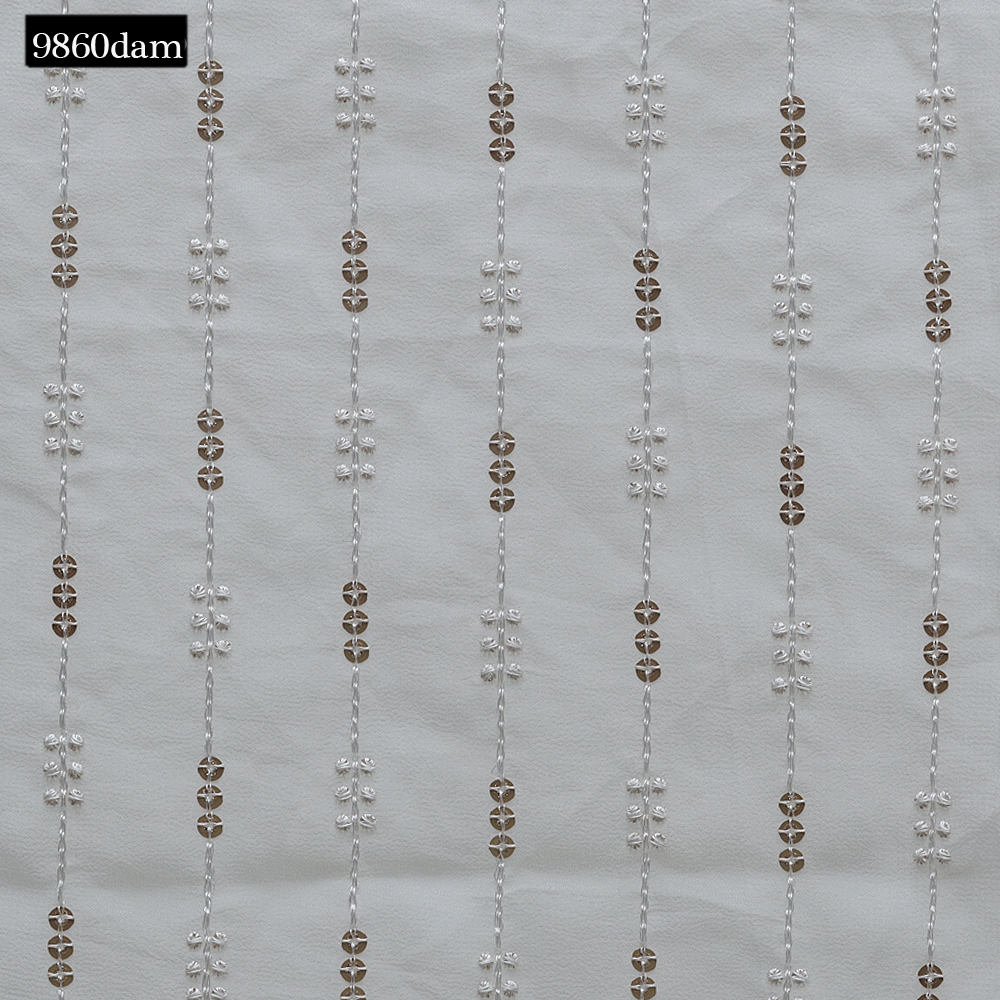 Sequine Work Daman - Cotton & Georgette, 54 Meter Width | Light-weight, White Dyed, Multi-styled Embroidered Patterns For Lehengas, Cholis & Sharara Dresses