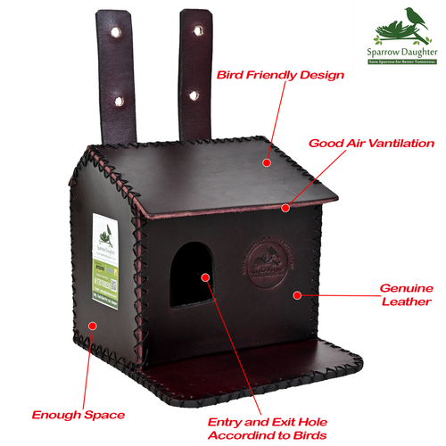 Birdhouse - 16.5x16x2.6 cm | Leather, Vegan Leather, Synthetic Leather, Handcrafted Design, Bordo Brown Finish, Perfect for Small Birds