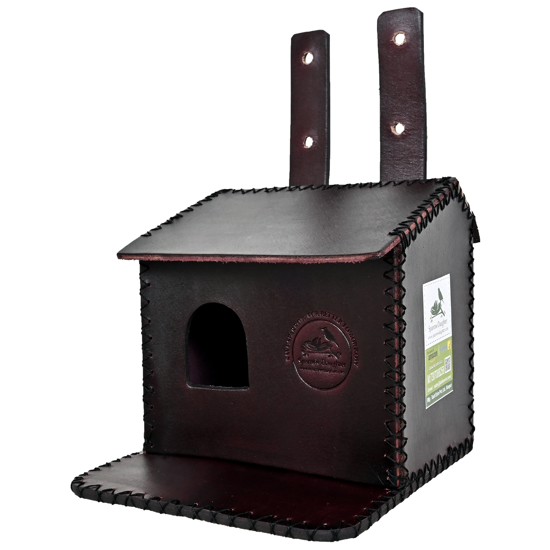 Birdhouse - 16.5x16x2.6 Cm | Leather, Vegan Leather, Synthetic Leather, Handcrafted Design, Bordo Brown Finish, Perfect For Small Birds