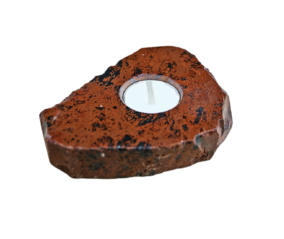 Natural Mahogany Obsidian Gemstone Candle Holder Stand Irregular Shape - Grade: A+