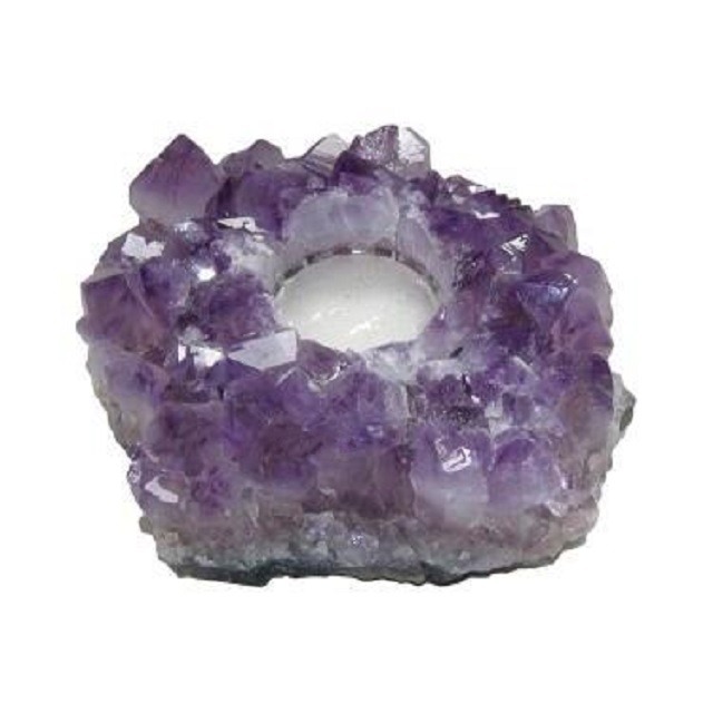 Natural Amethyst Gemstone Candle Holder Stand Irregular Shape - Grade: A+