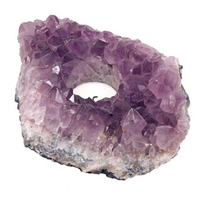 Natural Amethyst Gemstone Candle Holder Stand Irregular Shape - Grade: A+