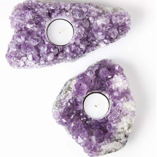 Natural Amethyst Gemstone Candle Holder Stand Irregular Shape - Grade: A+