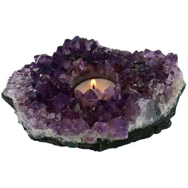 Natural Amethyst Gemstone Candle Holder Stand Irregular Shape - Grade: A+