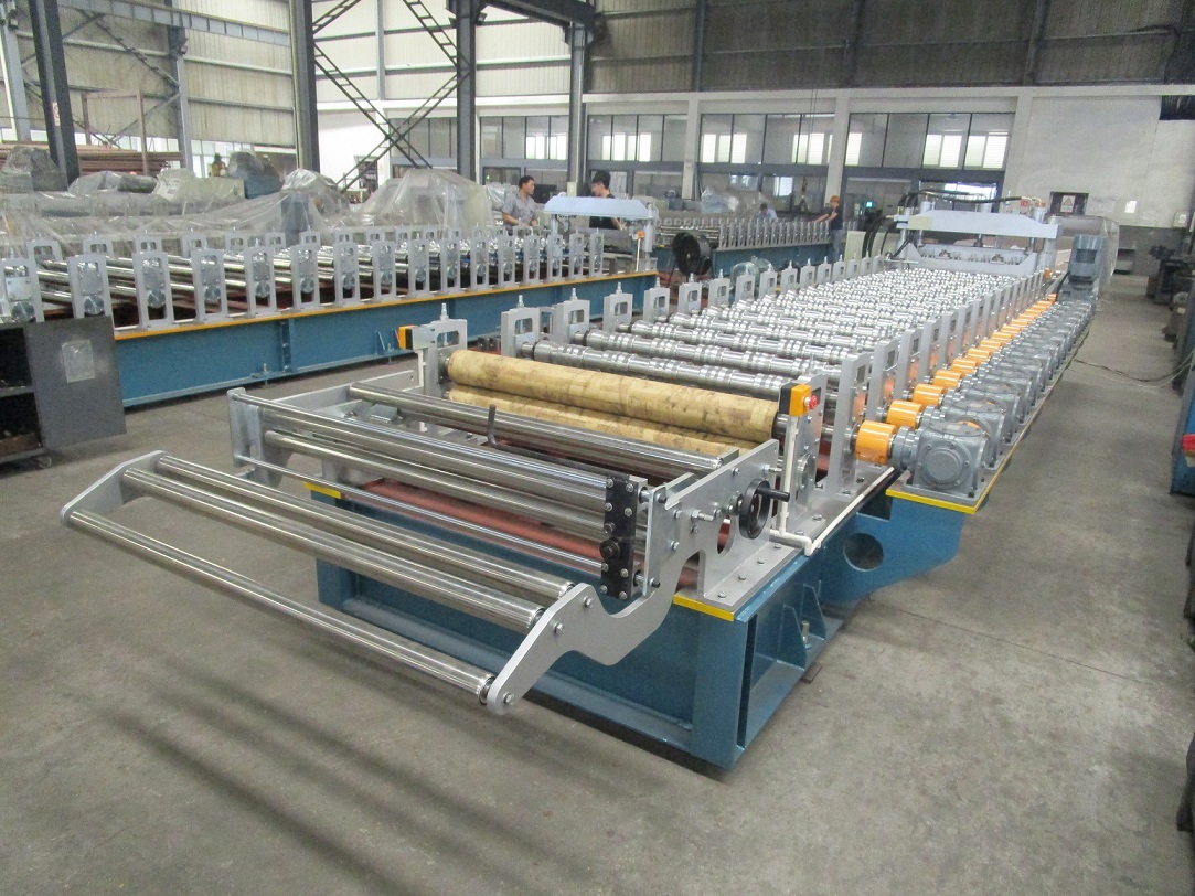 Glazed Tile Roll Forming Machine - 0.4-0.5mm Glazed Metal Coil, 10m X 2.05m X 1.7m Dimensions, Blue Color, Automatic Plc Control, 5-6 M/min Capacity, Hydraulic Cutting System, 2-year Warranty