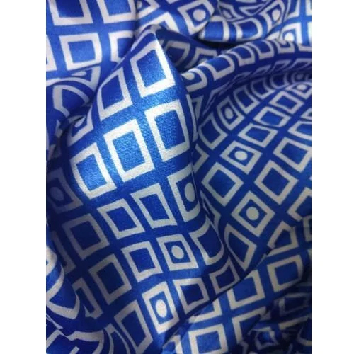 Printed Satin Fabric - 100% Satin, Width 35-36", GSM 100-150, Color Blue , Quick Dry, Multicolor Printed Texture