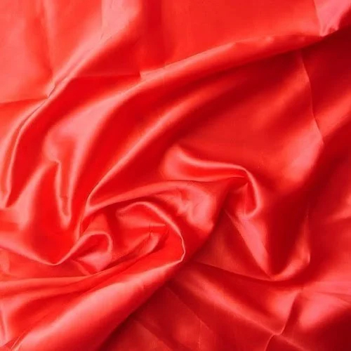 Red Satin Fabric - 100% Satin, Width 35-36", GSM 100-150 | Plain Style, Soft Texture, Washable for Clothing Use