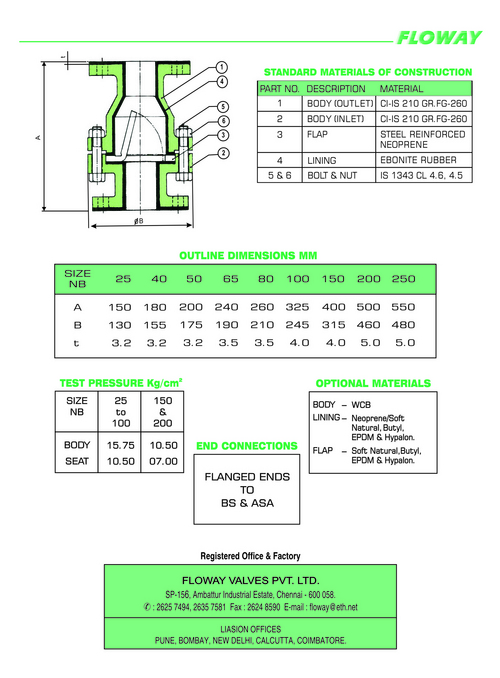 फ्लैप चेक वाल्व डायग्राम